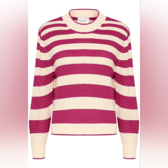 NWT CREAM MUKA FUCHSIA & IVORY STRIPE KNITTED PULLOVER SIZE SMALL - Picture 3 of 12